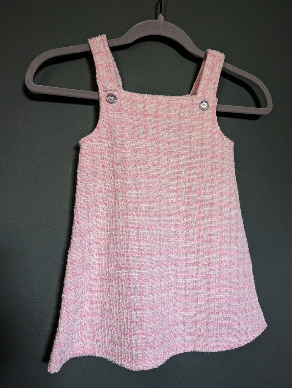 Lucky Penny Girls Pink Tweed Pinafore Dress